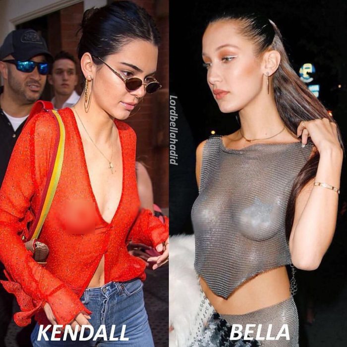 Bella Hadid y Kendall jenner luciendo un atuendo similar