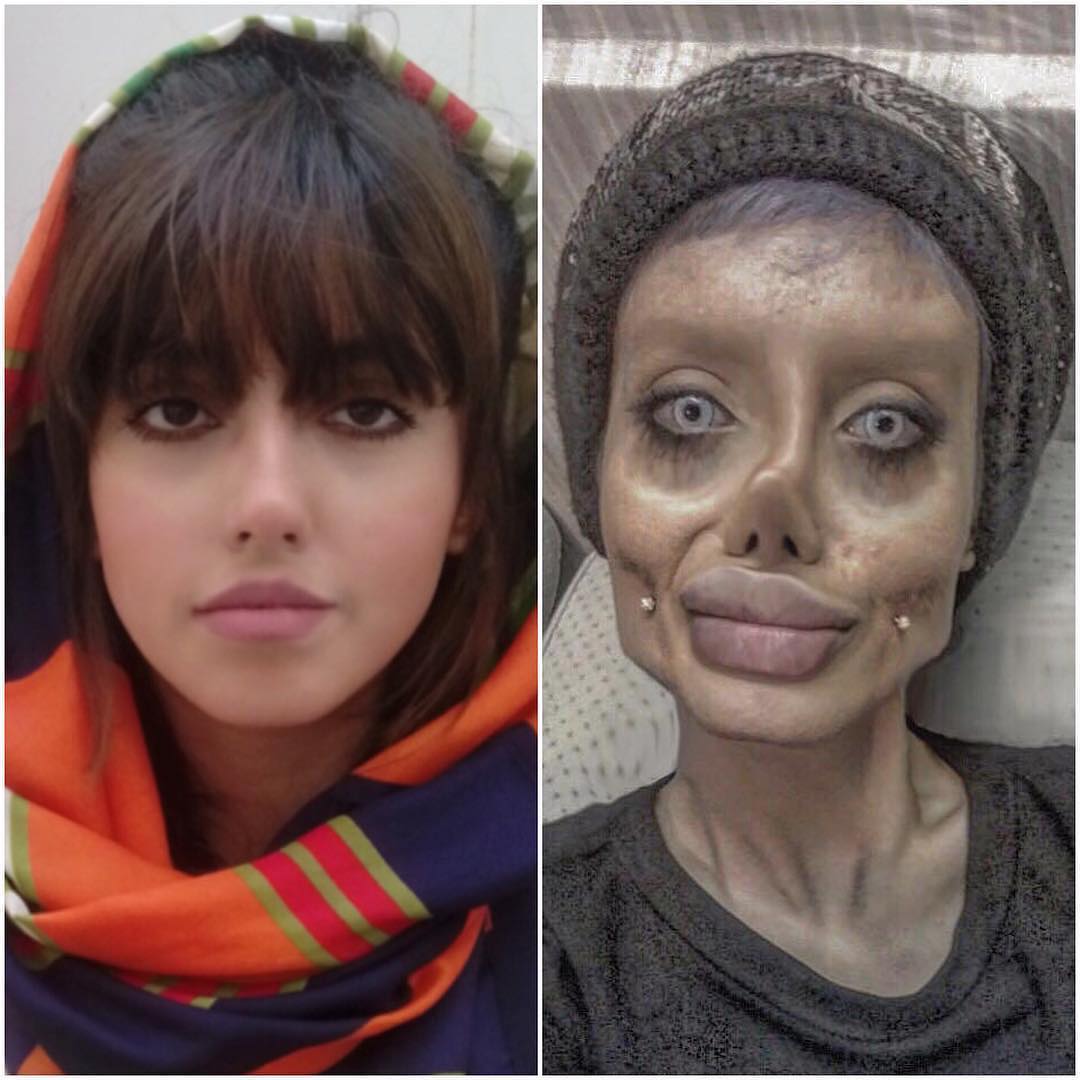 Sahar Tabar chica nombrada jolie zombie con su rostro al natural y caracterizada como angelina jolie